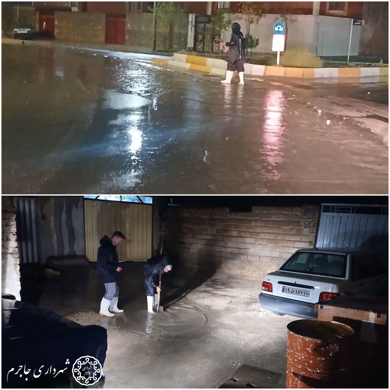رفع آبگرفتگی معابر جاجرم در پی بارندگی شدید شب گذشته
